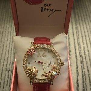 Betsey Johnson Gold and Pink Starfish Watch